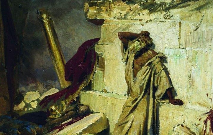 Painting of Jeremiah standing by the ruined temple